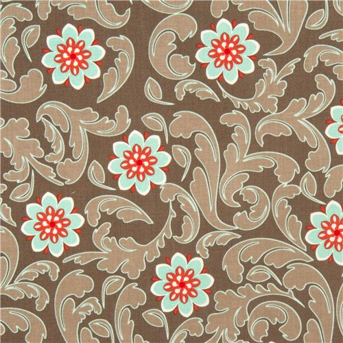 grey Riley Blake fabric with turquoise flowers 1