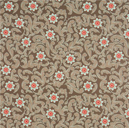 grey Riley Blake fabric with turquoise flowers 2