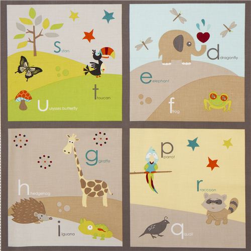 Tissu Riley Blake gris à panneaux avec des animaux Tissu