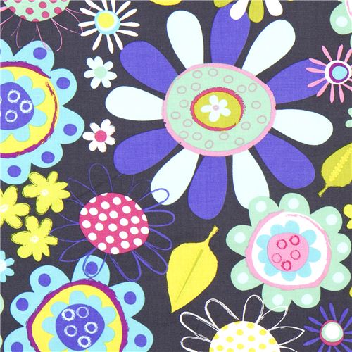 grey Robert Kaufman fabric with colourful flowers 1