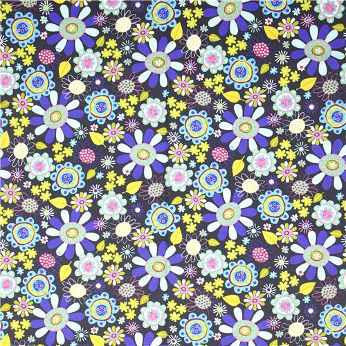 grey Robert Kaufman fabric with colourful flowers 2