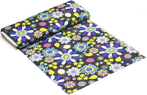 grey Robert Kaufman fabric with colourful flowers 3