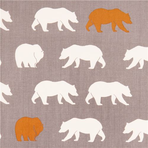 grey bear Bear Hike Shroom poplin organic fabric birch USA Fabric