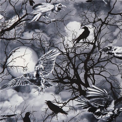 Tela negra cuervo gtico Halloween de Timeless Treasures EE. UU. Tela