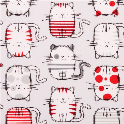 Tissu gris avec des chats multicolores par Timeless Treasures Tissu