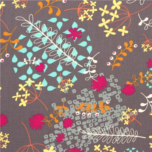 grey designer fabric with colourful flowers from the USA 1