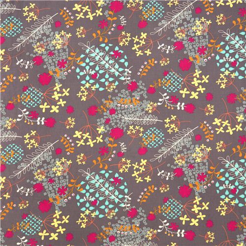 grey designer fabric with colourful flowers from the USA 2