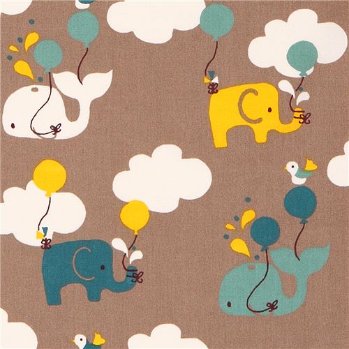 grey elephant birch organic fabric Up Up and Away Frolic Fabric