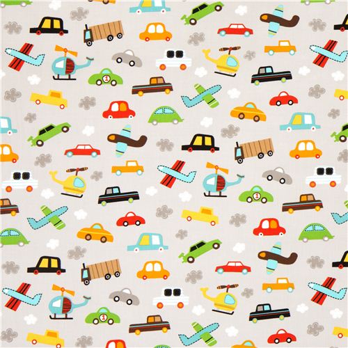 grey fabric for boys car airplane cloud par Robert Kaufman 2