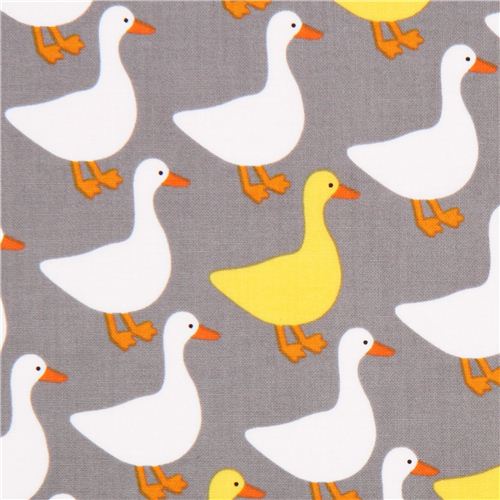 Tissu gris avec des oies et canards, coll. Urban Zoologie par Robert Kaufman Tissu