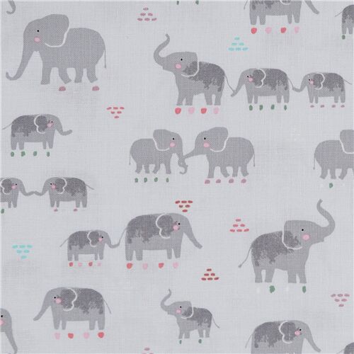 grau Mama und Baby Elefant Baumwollstoff Stoff