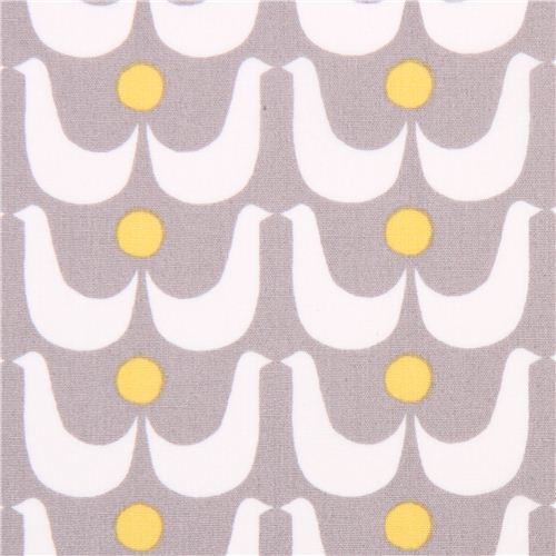 grey monaluna geo birds organic fabric birdies Fabric