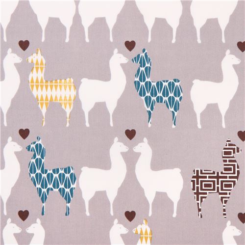 tessuto grigio monaluna lama alpaca amore animali organico in tela Llama Love Tessuto