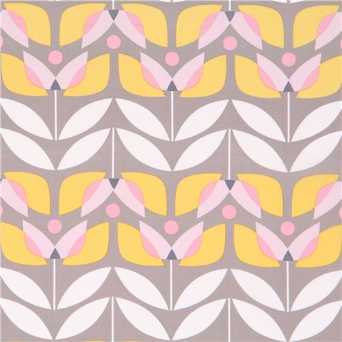 grey monaluna tulip flower organic fabric tulip Fabric