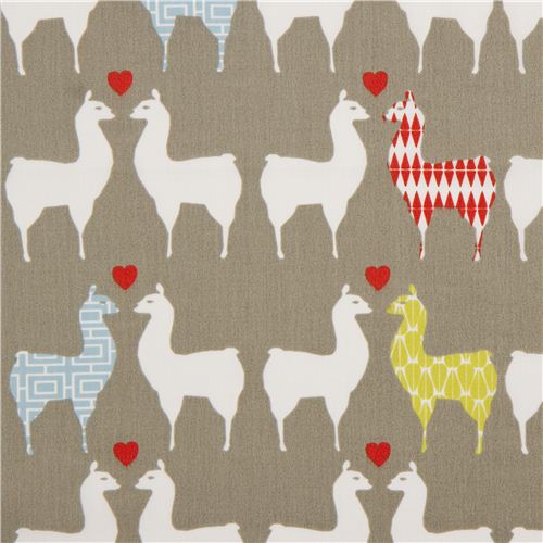 Tissu bio gris avec des couples de lamas par Monaluna Tissu