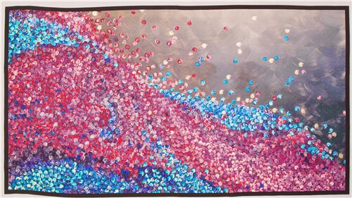 Tela panel gris ola de lunares confeti comas azul rosa USA Tela