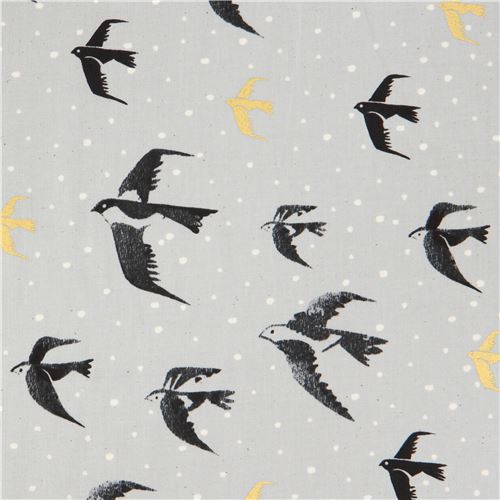 grey with bird animal gold metallic fabric by Cotton and Steel Fabric