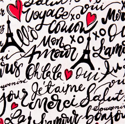 Rimanenza di (44 x 112 cm) - tessuto bianco scritte francesi Parigi Timeless Treasures