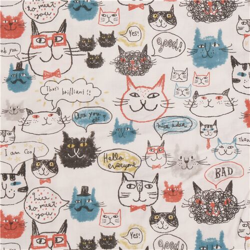 happy cats motivational theme Japanese double gauze cotton fabric Fabric