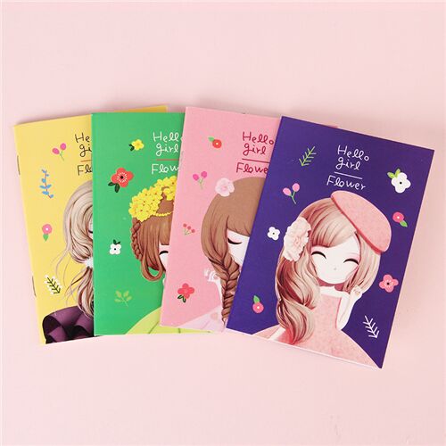 Carnet B5 rose avec une fillette avec un des fleurs dans les cheveux, pastel 3