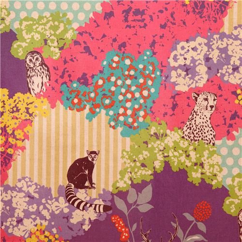 hide echino Canvas laminate fabric purple pink stag forest Fabric