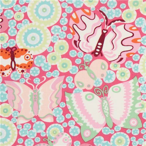 Tissu Alexander Henry fuchsia avec papillons et étoiles Tissu