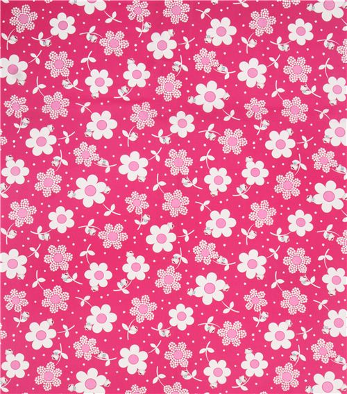 Tela oxford rosa fuerte flor margarita gatita Hello Kitty de Kokka  0