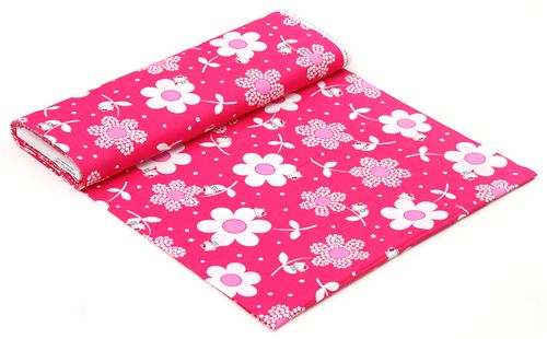 Tela oxford rosa fuerte flor margarita gatita Hello Kitty de Kokka  0