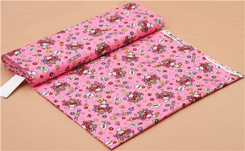 tessuto Oxford rosa shocking My Melody fiori funghi Sanrio dal Giappone 0