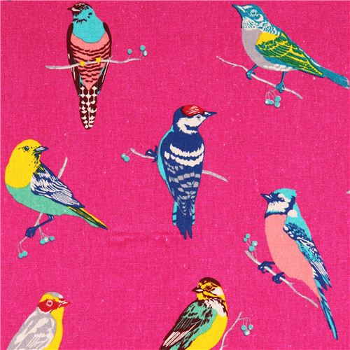 Toile Echino rose fuchsia birds avec des oiseaux Tissu