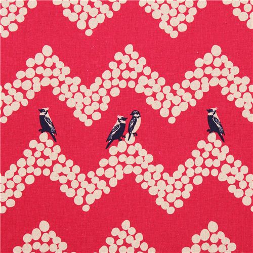 hot pink echino parakeet canvas laminate fabric bird parakeet Chevron pattern Fabric