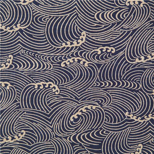 Tissu muraito japonais bleu indigo avec des vagues illustres rptitives Tissu
