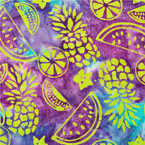 Batik Inky Tie Dye Tropical Fruit Bright Fabric