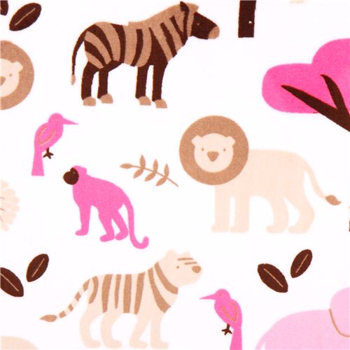 Tissu fourrure minky polaire blanc Jungle Tales, animaux Tissu
