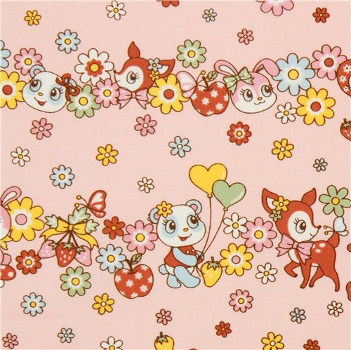 Tela de animales kawaii con conejitos por Kokka de Japón Tela