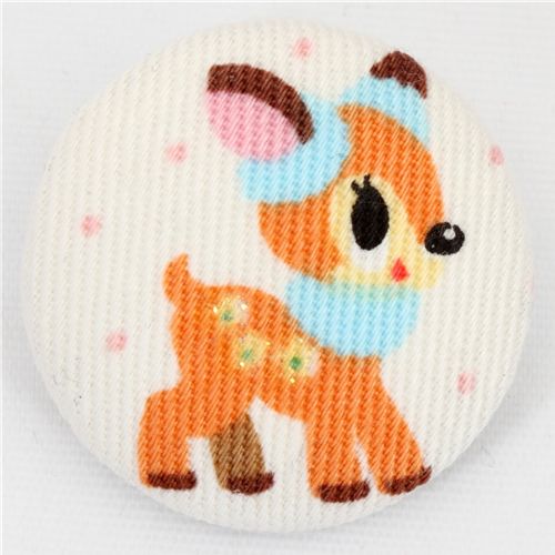 kawaii deer button white Kokka fabric button 1