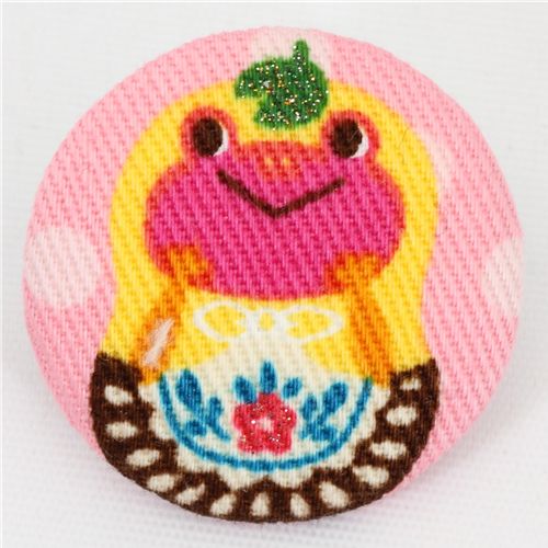 kawaii matryoshka frog button pink Kokka fabric button 1
