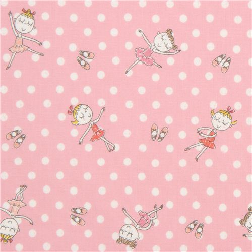 kawaii tessuto rosa chiaro ballerine Kokka con pois Tessuto