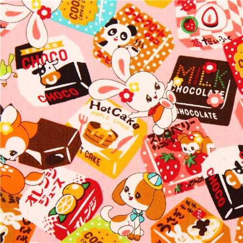 Tessuto kawaii rosa animali di Cosmo con dolci dal Giappone Tessuto