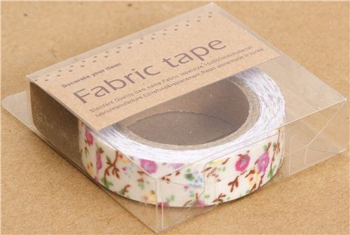 kawaii white Fabric Deco Tape with colourful flowers 2