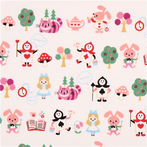 tessuto bianco kawaii Kokka Alice in Wonderland fiabe dal Giappone Tessuto