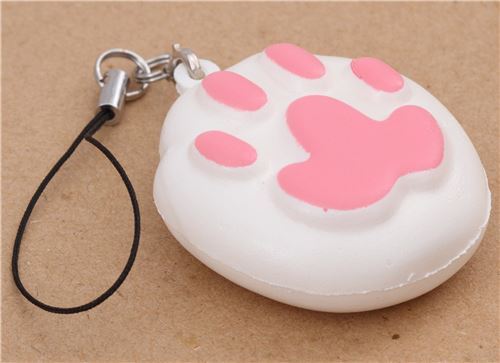 Colgante blando Squishy animal kawaii zarpa de gato blanca y rosa 2