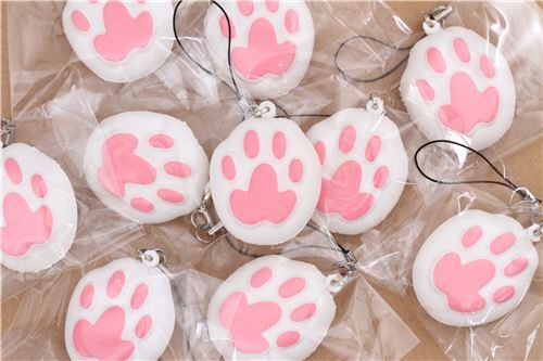 Colgante blando Squishy animal kawaii zarpa de gato blanca y rosa 3