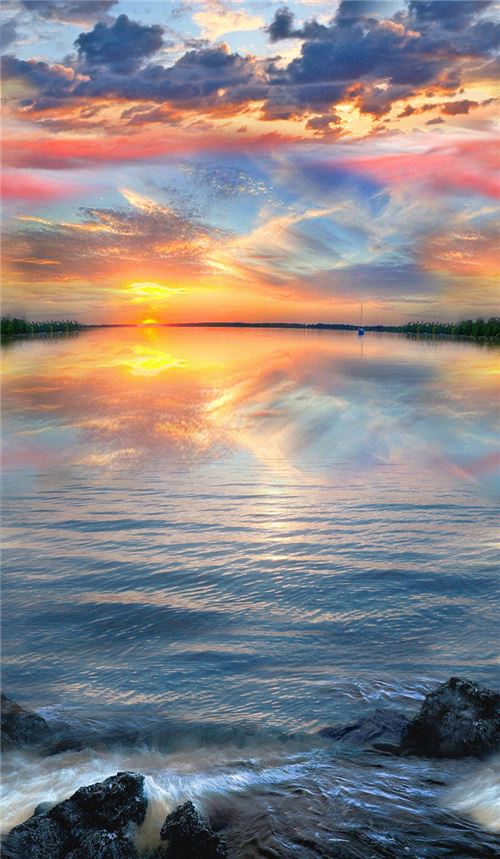 Tela con panel de lago y crepsculo de Timeless Treasures Tela
