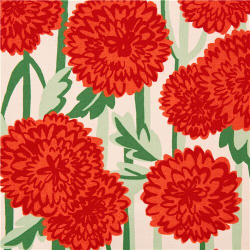 Large Red Chrysanthemum Flowers Japandi Floral Fabric