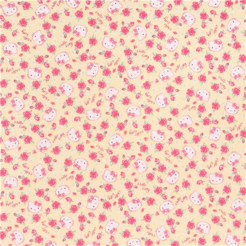 lemon yellow Hello Kitty rose garden fabric by Kokka  0