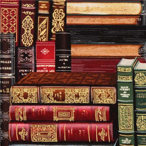 Stacked Library Books Fabric