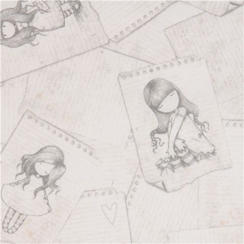 Tela beis claro hoja libreta dibujo lápiz niñas Gorjuss de Quilting Treasures Tela
