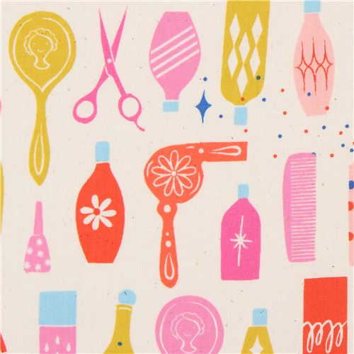 light beige with scissor comb hair styling item fabric by Cotton and Steel Fabric
