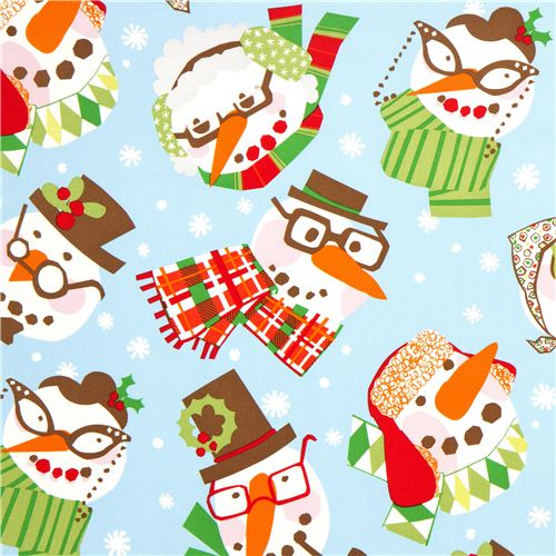 light blue Alexander Henry Christmas fabric with snowman 1